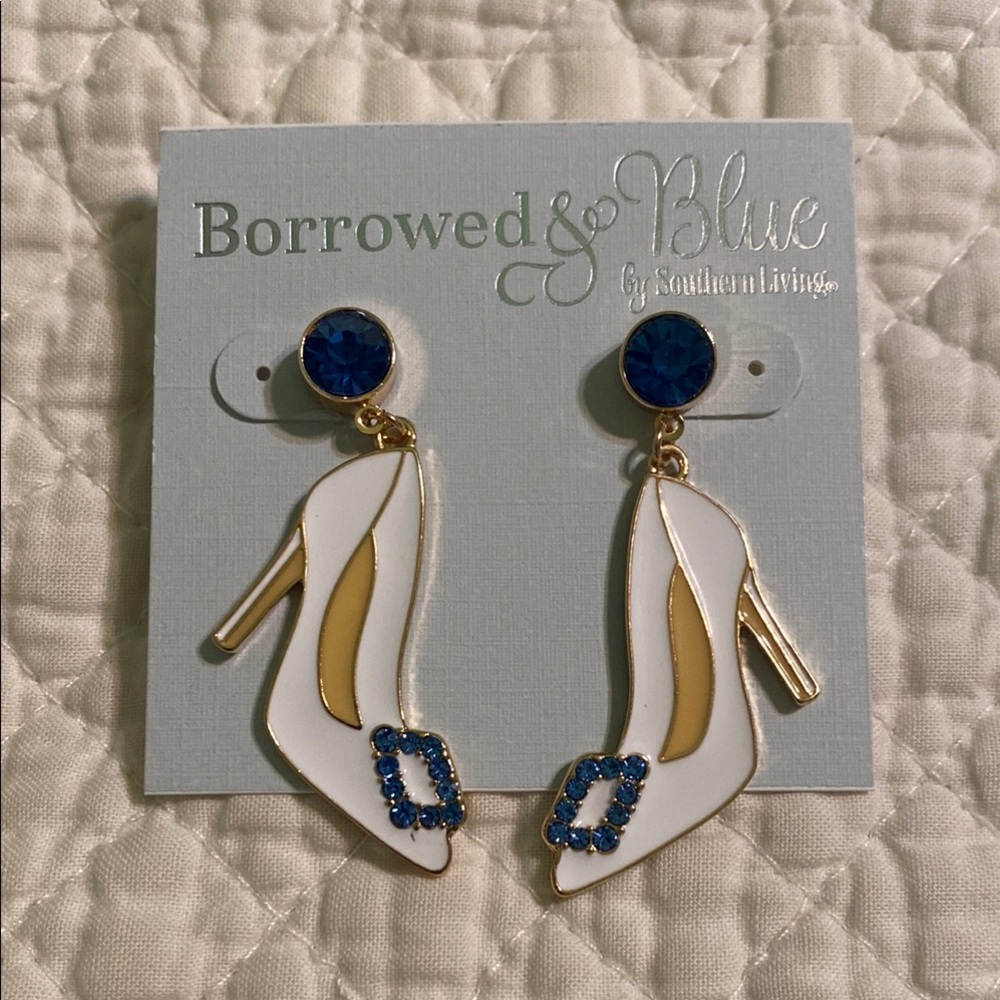 Borrowed & Blue Cinderella Shoe Earrings with Blue Accents